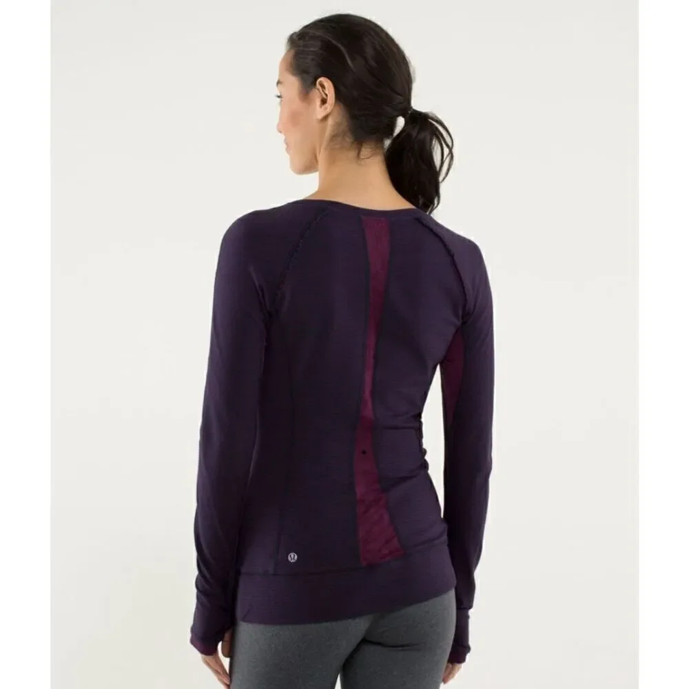 Lululemon FULL TILT PULLOVER Long Sleeve (Hyperstripe PLUM/NAVY) Women’s Size 6